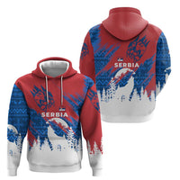 Serbia Christmas Hoodie with Wolf Howling Moon Serbian Flag and Red Blue White Winter Forest Pattern Design - Wonder Print Shop