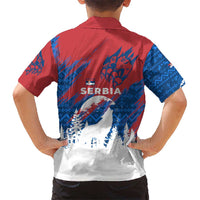 Serbia Christmas Kid Hawaiian Shirt with Wolf Howling Moon Serbian Flag and Red Blue White Winter Forest Pattern Design - Wonder Print Shop