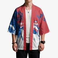 Serbia Christmas Kimono with Wolf Howling Moon Serbian Flag and Red Blue White Winter Forest Pattern Design - Wonder Print Shop