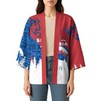 Serbia Christmas Kimono with Wolf Howling Moon Serbian Flag and Red Blue White Winter Forest Pattern Design - Wonder Print Shop