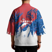 Serbia Christmas Kimono with Wolf Howling Moon Serbian Flag and Red Blue White Winter Forest Pattern Design - Wonder Print Shop