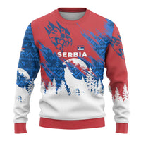 Serbia Christmas Ugly Christmas Sweater with Wolf Howling Moon Serbian Flag and Red Blue White Winter Forest Pattern Design - Wonder Print Shop