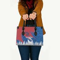 Serbia Christmas Leather Bag with Wolf Howling Moon Serbian Flag and Red Blue White Winter Forest Pattern Design - Wonder Print Shop