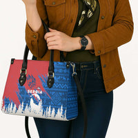 Serbia Christmas Leather Bag with Wolf Howling Moon Serbian Flag and Red Blue White Winter Forest Pattern Design - Wonder Print Shop