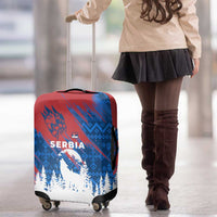 Serbia Christmas Luggage Cover with Wolf Howling Moon Serbian Flag and Red Blue White Winter Forest Pattern Design - Wonder Print Shop