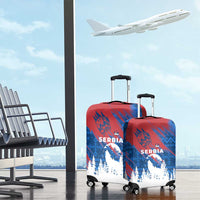 Serbia Christmas Luggage Cover with Wolf Howling Moon Serbian Flag and Red Blue White Winter Forest Pattern Design - Wonder Print Shop