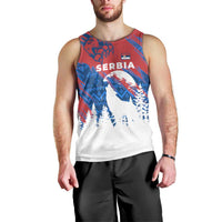 Serbia Christmas Men Tank Top with Wolf Howling Moon Serbian Flag and Red Blue White Winter Forest Pattern Design - Wonder Print Shop