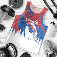 Serbia Christmas Men Tank Top with Wolf Howling Moon Serbian Flag and Red Blue White Winter Forest Pattern Design - Wonder Print Shop