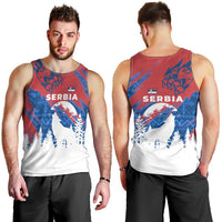 Serbia Christmas Men Tank Top with Wolf Howling Moon Serbian Flag and Red Blue White Winter Forest Pattern Design - Wonder Print Shop