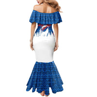Serbia Christmas Mermaid Dress with Wolf Howling Moon Serbian Flag and Red Blue White Winter Forest Pattern Design - Wonder Print Shop