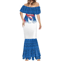 Serbia Christmas Mermaid Dress with Wolf Howling Moon Serbian Flag and Red Blue White Winter Forest Pattern Design - Wonder Print Shop