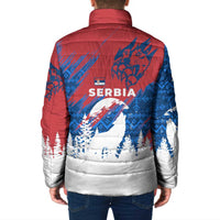 Serbia Christmas Padded Jacket with Wolf Howling Moon Serbian Flag and Red Blue White Winter Forest Pattern Design - Wonder Print Shop