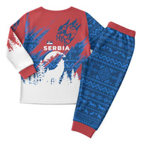 Serbia Christmas Pajama Set with Wolf Howling Moon Serbian Flag and Red Blue White Winter Forest Pattern Design - Wonder Print Shop