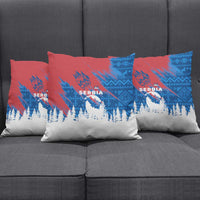 Serbia Christmas Pillow Cover with Wolf Howling Moon Serbian Flag and Red Blue White Winter Forest Pattern Design - Wonder Print Shop