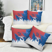 Serbia Christmas Pillow Cover with Wolf Howling Moon Serbian Flag and Red Blue White Winter Forest Pattern Design - Wonder Print Shop
