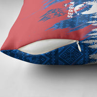 Serbia Christmas Pillow Cover with Wolf Howling Moon Serbian Flag and Red Blue White Winter Forest Pattern Design - Wonder Print Shop