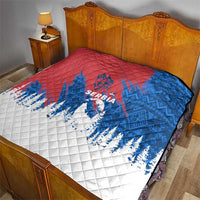 Serbia Christmas Quilt with Wolf Howling Moon Serbian Flag and Red Blue White Winter Forest Pattern Design - Wonder Print Shop