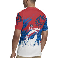 Serbia Christmas Rugby Jersey with Wolf Howling Moon Serbian Flag and Red Blue White Winter Forest Pattern Design - Wonder Print Shop
