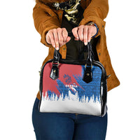 Serbia Christmas Shoulder Handbag with Wolf Howling Moon Serbian Flag and Red Blue White Winter Forest Pattern Design - Wonder Print Shop