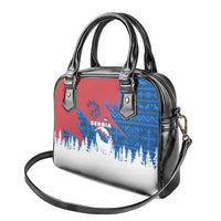 Serbia Christmas Shoulder Handbag with Wolf Howling Moon Serbian Flag and Red Blue White Winter Forest Pattern Design - Wonder Print Shop