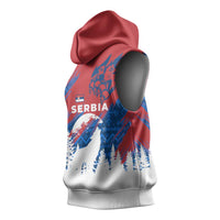 Serbia Christmas Sleeveless Hoodie with Wolf Howling Moon Serbian Flag and Red Blue White Winter Forest Pattern Design - Wonder Print Shop