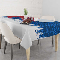 Serbia Christmas Tablecloth with Wolf Howling Moon Serbian Flag and Red Blue White Winter Forest Pattern Design - Wonder Print Shop