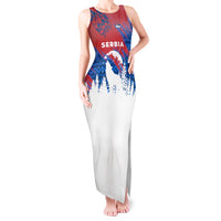 Serbia Christmas Tank Maxi Dress with Wolf Howling Moon Serbian Flag and Red Blue White Winter Forest Pattern Design - Wonder Print Shop