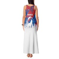 Serbia Christmas Tank Maxi Dress with Wolf Howling Moon Serbian Flag and Red Blue White Winter Forest Pattern Design - Wonder Print Shop