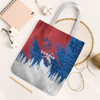 Serbia Christmas Tote Bag with Wolf Howling Moon Serbian Flag and Red Blue White Winter Forest Pattern Design - Wonder Print Shop