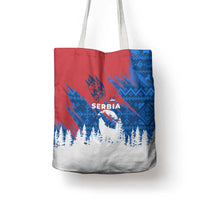 Serbia Christmas Tote Bag with Wolf Howling Moon Serbian Flag and Red Blue White Winter Forest Pattern Design - Wonder Print Shop