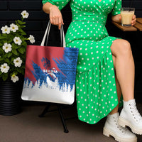 Serbia Christmas Tote Bag with Wolf Howling Moon Serbian Flag and Red Blue White Winter Forest Pattern Design - Wonder Print Shop