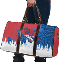 Serbia Christmas Travel Bag with Wolf Howling Moon Serbian Flag and Red Blue White Winter Forest Pattern Design - Wonder Print Shop