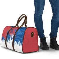 Serbia Christmas Travel Bag with Wolf Howling Moon Serbian Flag and Red Blue White Winter Forest Pattern Design - Wonder Print Shop