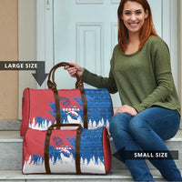 Serbia Christmas Travel Bag with Wolf Howling Moon Serbian Flag and Red Blue White Winter Forest Pattern Design - Wonder Print Shop