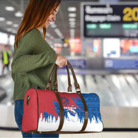 Serbia Christmas Travel Bag with Wolf Howling Moon Serbian Flag and Red Blue White Winter Forest Pattern Design - Wonder Print Shop