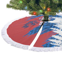 Serbia Christmas Tree Skirt with Wolf Howling Moon Serbian Flag and Red Blue White Winter Forest Pattern Design - Wonder Print Shop