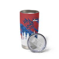 Serbia Christmas Tumbler Cup with Wolf Howling Moon Serbian Flag and Red Blue White Winter Forest Pattern Design - Wonder Print Shop