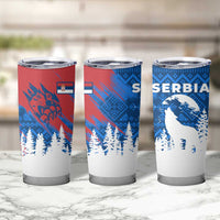 Serbia Christmas Tumbler Cup with Wolf Howling Moon Serbian Flag and Red Blue White Winter Forest Pattern Design - Wonder Print Shop