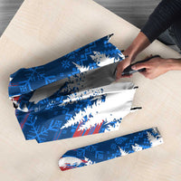 Serbia Christmas Umbrella with Wolf Howling Moon Serbian Flag and Red Blue White Winter Forest Pattern Design - Wonder Print Shop