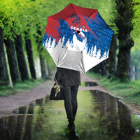 Serbia Christmas Umbrella with Wolf Howling Moon Serbian Flag and Red Blue White Winter Forest Pattern Design - Wonder Print Shop