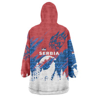 Serbia Christmas Wearable Blanket Hoodie with Wolf Howling Moon Serbian Flag and Red Blue White Winter Forest Pattern Design - Wonder Print Shop