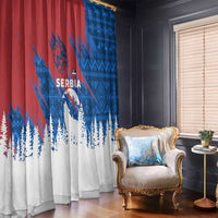 Serbia Christmas Window Curtain with Wolf Howling Moon Serbian Flag and Red Blue White Winter Forest Pattern Design - Wonder Print Shop