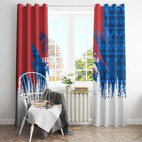 Serbia Christmas Window Curtain with Wolf Howling Moon Serbian Flag and Red Blue White Winter Forest Pattern Design - Wonder Print Shop