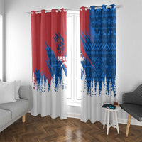 Serbia Christmas Window Curtain with Wolf Howling Moon Serbian Flag and Red Blue White Winter Forest Pattern Design - Wonder Print Shop