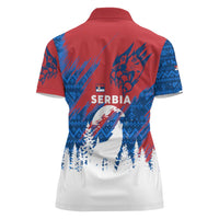 Serbia Christmas Women Polo Shirt with Wolf Howling Moon Serbian Flag and Red Blue White Winter Forest Pattern Design - Wonder Print Shop