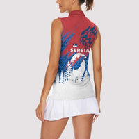 Serbia Christmas Women Sleeveless Polo Shirt with Wolf Howling Moon Serbian Flag and Red Blue White Winter Forest Pattern Design - Wonder Print Shop