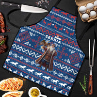 Serbia Christmas Apron with Traditional Santa Eagle Serbian Coat of Arms and Blue Red White Folk Pattern Design - Wonder Print Shop