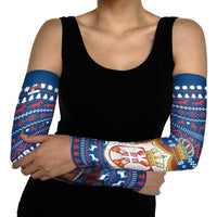 Serbia Christmas Arm Sleeves with Traditional Santa Eagle Serbian Coat of Arms and Blue Red White Folk Pattern Design - Wonder Print Shop