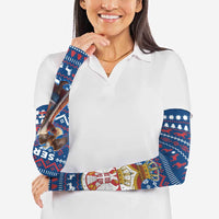 Serbia Christmas Arm Sleeves with Traditional Santa Eagle Serbian Coat of Arms and Blue Red White Folk Pattern Design - Wonder Print Shop