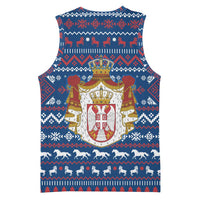 Serbia Christmas Basketball Jersey with Traditional Santa Eagle Serbian Coat of Arms and Blue Red White Folk Pattern Design - Wonder Print Shop